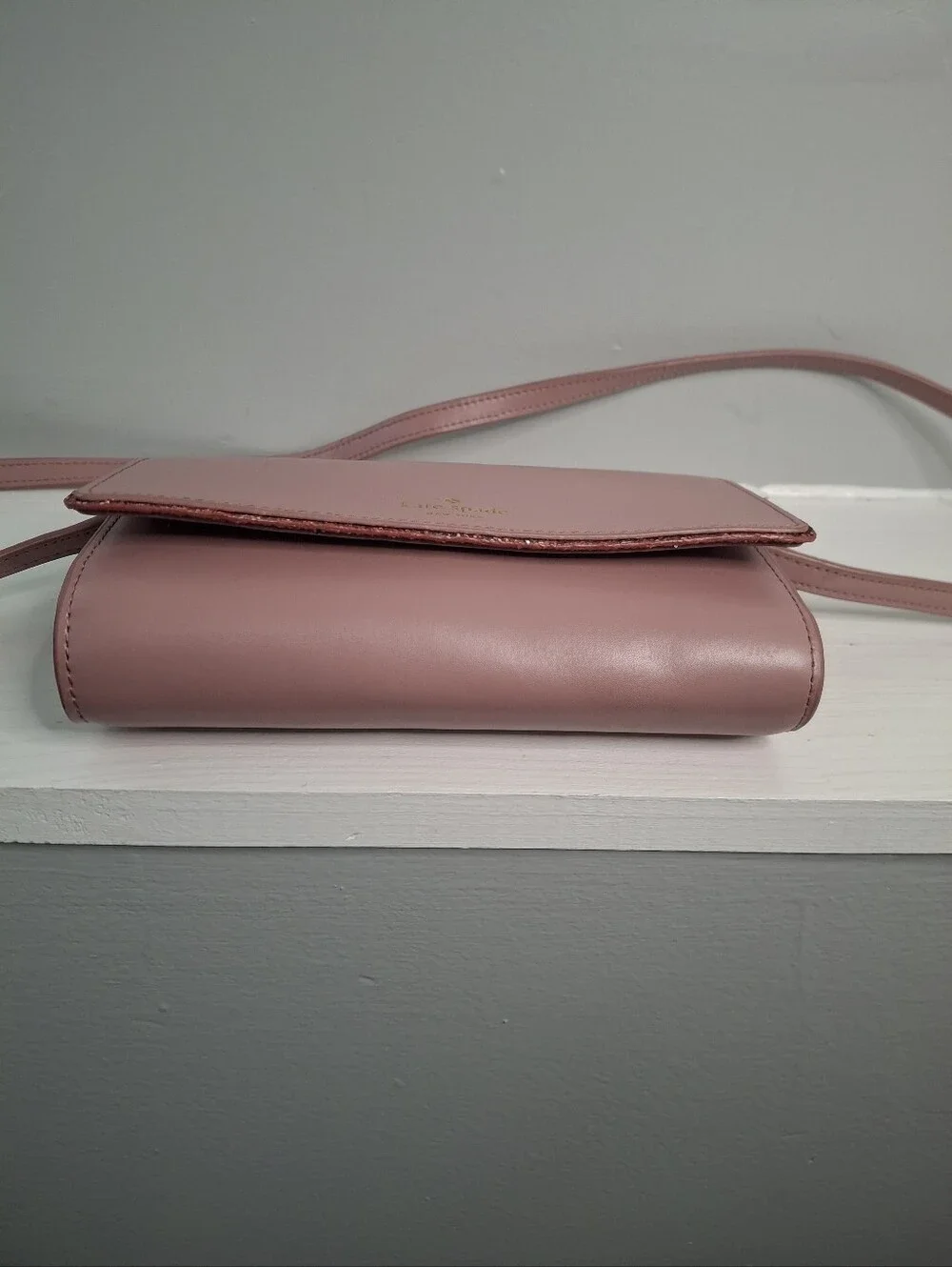 Kate Spade Blush Pink Glitter Trim Crossbody Bag Wallet EUC Like New